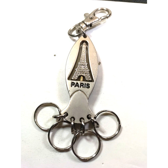 Paris Eiffel Tower Spinner Keychains Luggage Purse Clip Silver Tone - Picture 4 of 4